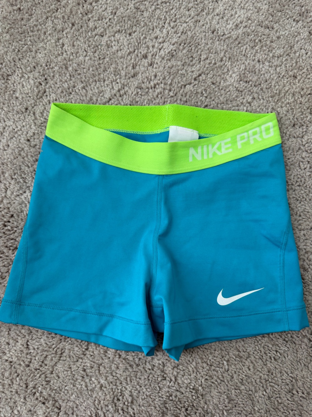 Nike Teal Athletic Shorts with Neon Green Waistband